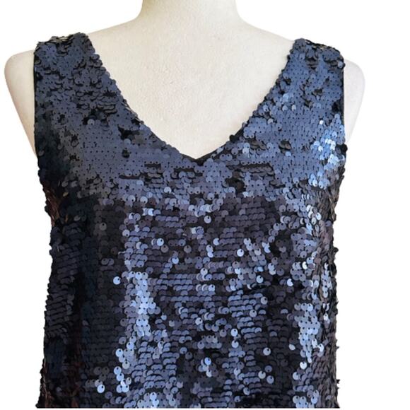 K/Lab Dress Navy Blue Sequins V-Neck Sleeveless Party Midi Dress Size Small - Picture 3 of 12